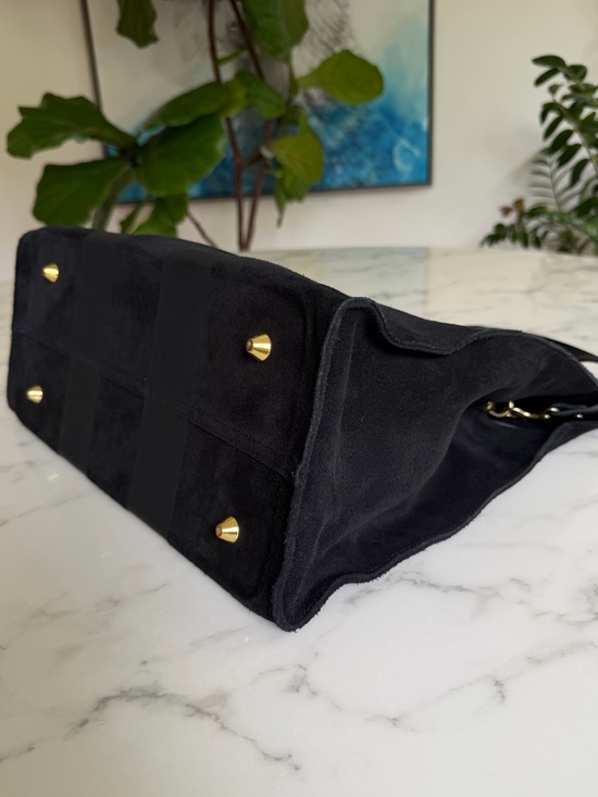 Clare V Suede Simple Tote with Racing Stripes Matte Black with Strap - Picture 9 of 14